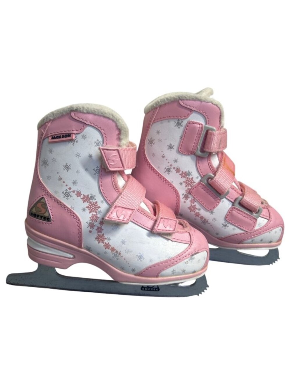 Jackson Softec Tri-Grip Girl's 11J Figure Skates Pink White Snowflake Ice Skatin